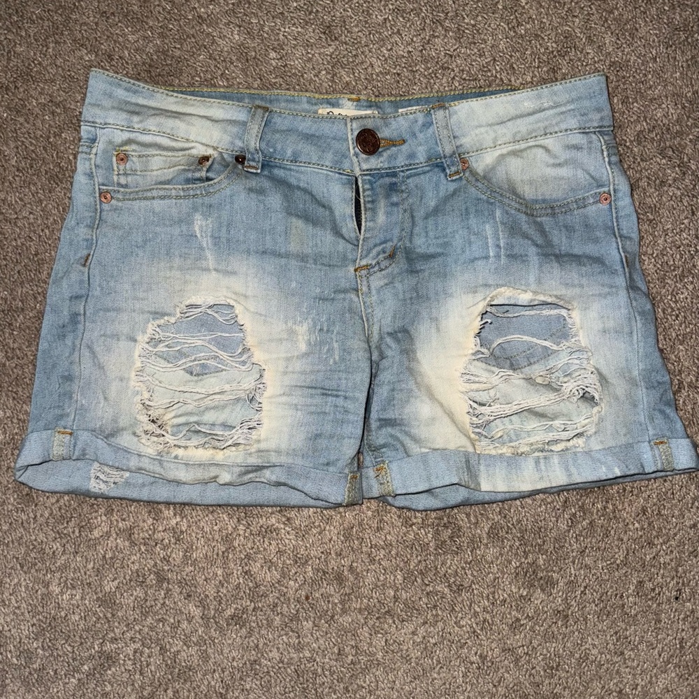 Indigo Rein Blue Distressed Jean Shorts - Picture 1 of 5